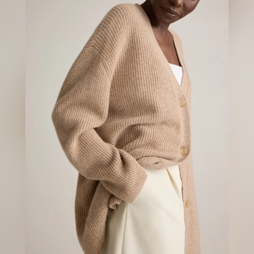 Quince Cashmere Oversized Boyfriend Cardigan Sweater Fisherman $140. M/L